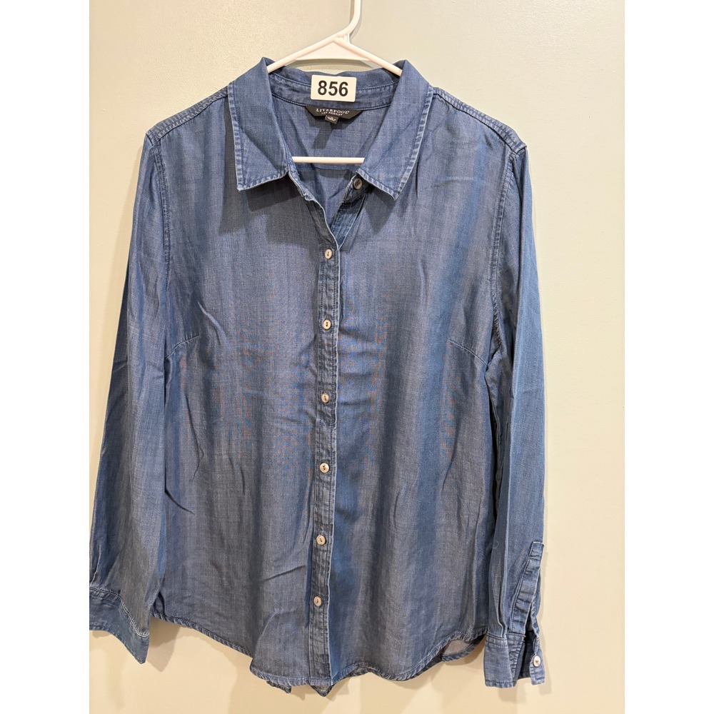 Liverpool Los Angeles Womens Blue‎ Tencel Denim Look Button Down Shirt Large